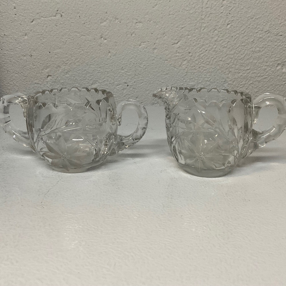 Vintage American Brilliant Period Cut Glass Creamer and Open Sugar Bowl